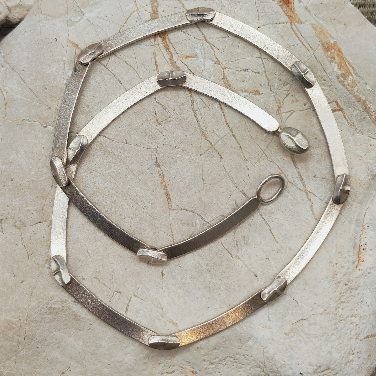 Vintage Lapponia Labyrinth Sterling Silver Toggle Necklace by Björn Weckström 38cm, 1978
