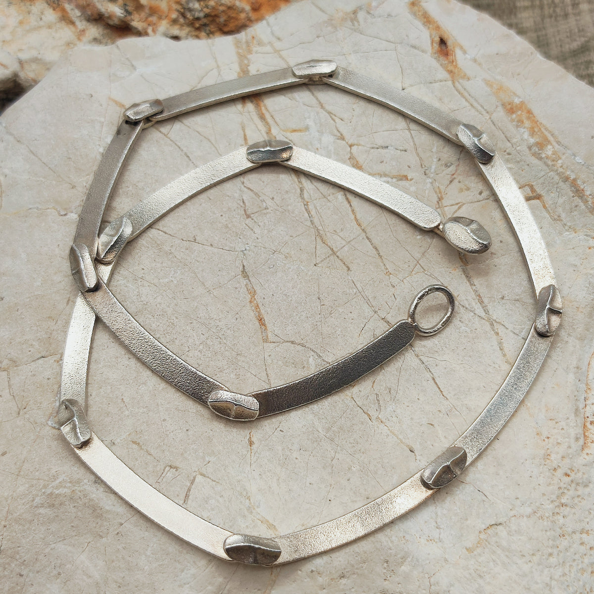 Vintage Lapponia Labyrinth Sterling Silver Toggle Necklace by Björn Weckström 38cm, 1978