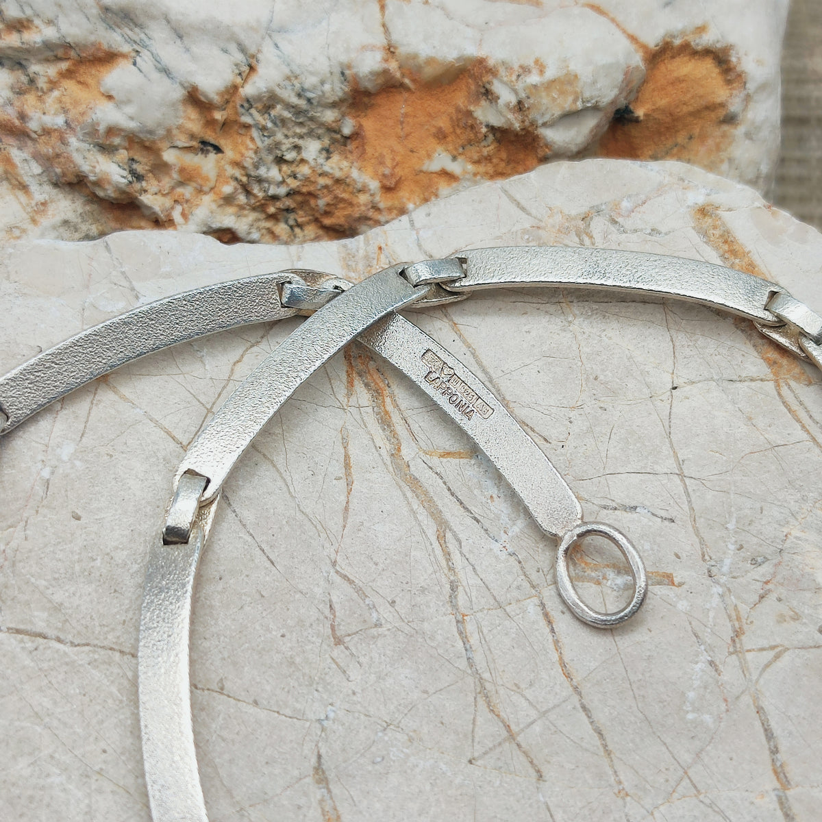 Vintage Lapponia Labyrinth Sterling Silver Toggle Necklace by Björn Weckström 38cm, 1978