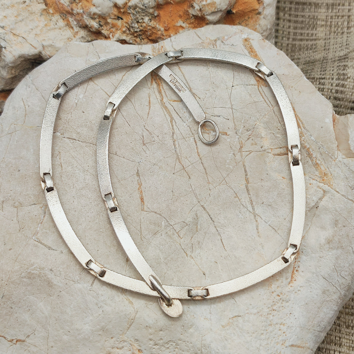 Vintage Lapponia Labyrinth Sterling Silver Toggle Necklace by Björn Weckström 38cm, 1978