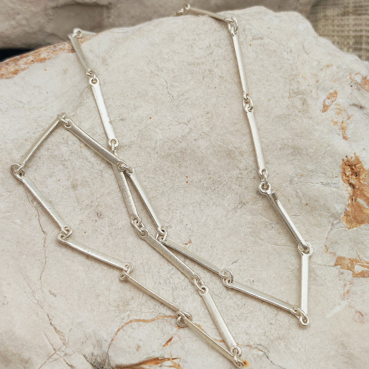Vintage Lapponia Textured Bar-Link Sterling Silver Necklace, 2002