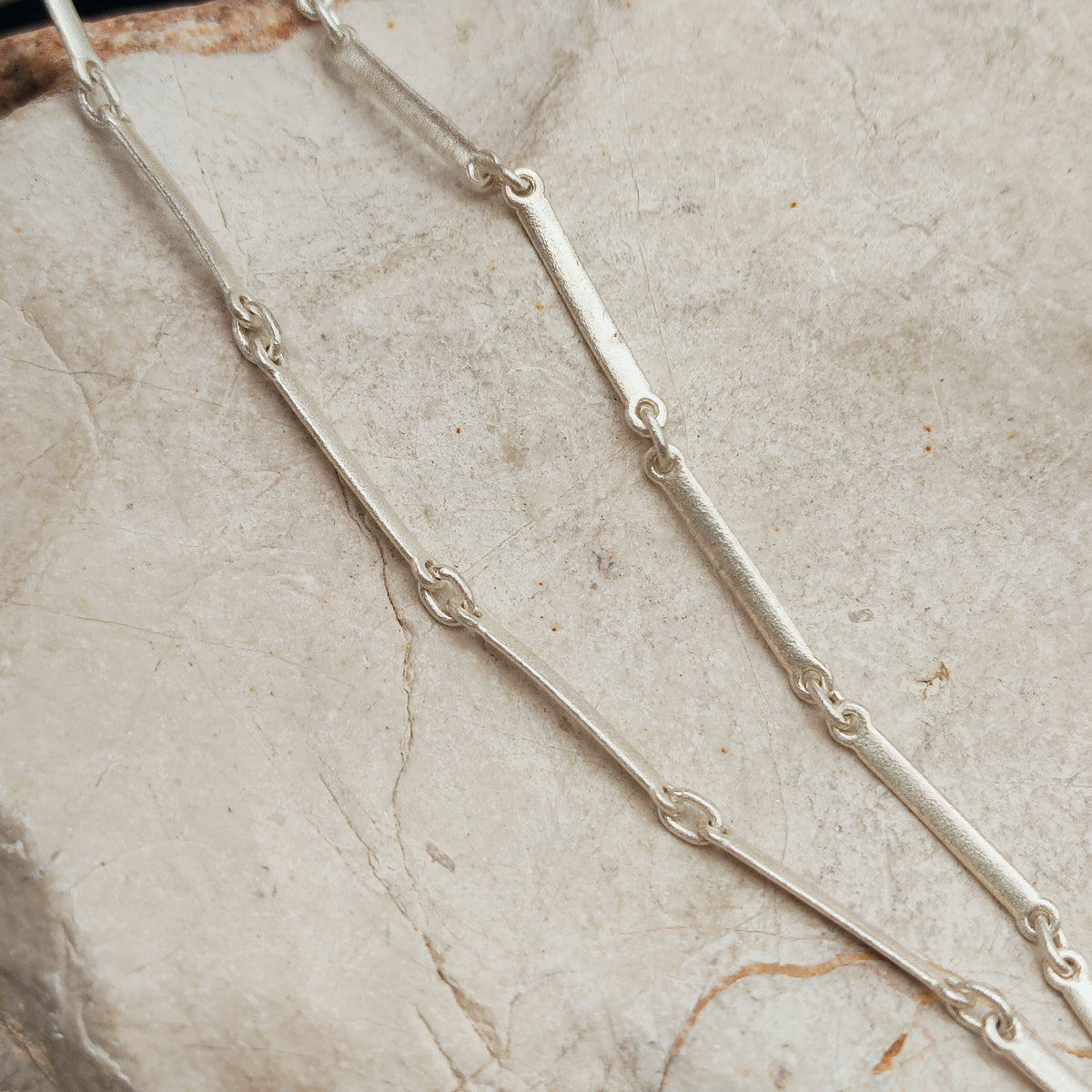 Vintage Lapponia Textured Bar-Link Sterling Silver Necklace, 2002