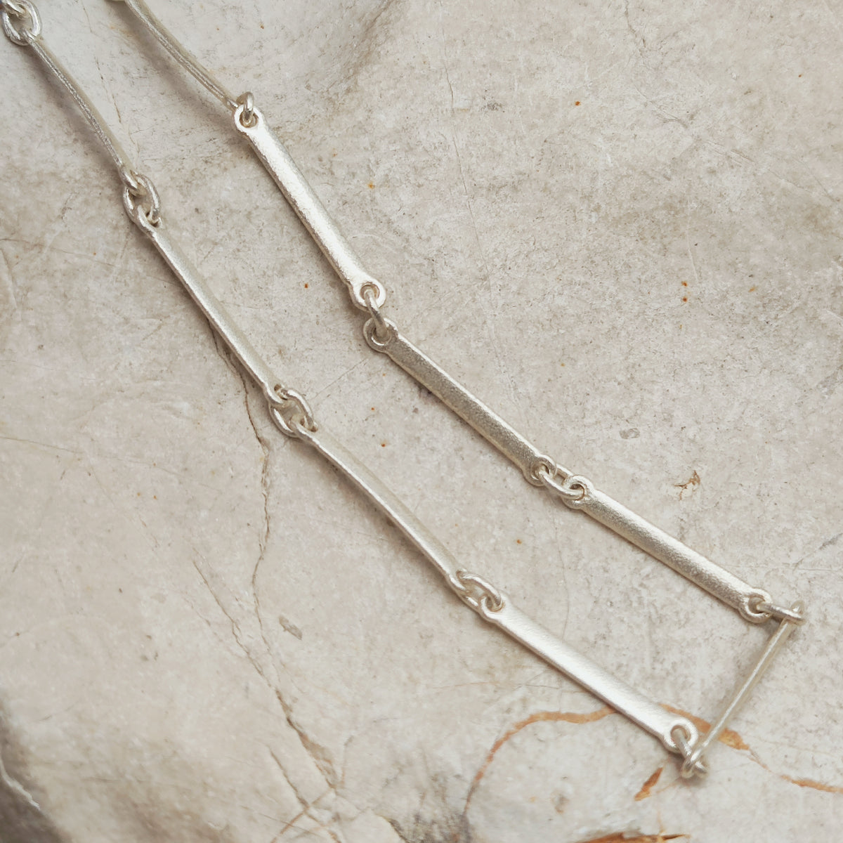 Vintage Lapponia Textured Bar-Link Sterling Silver Necklace, 2002