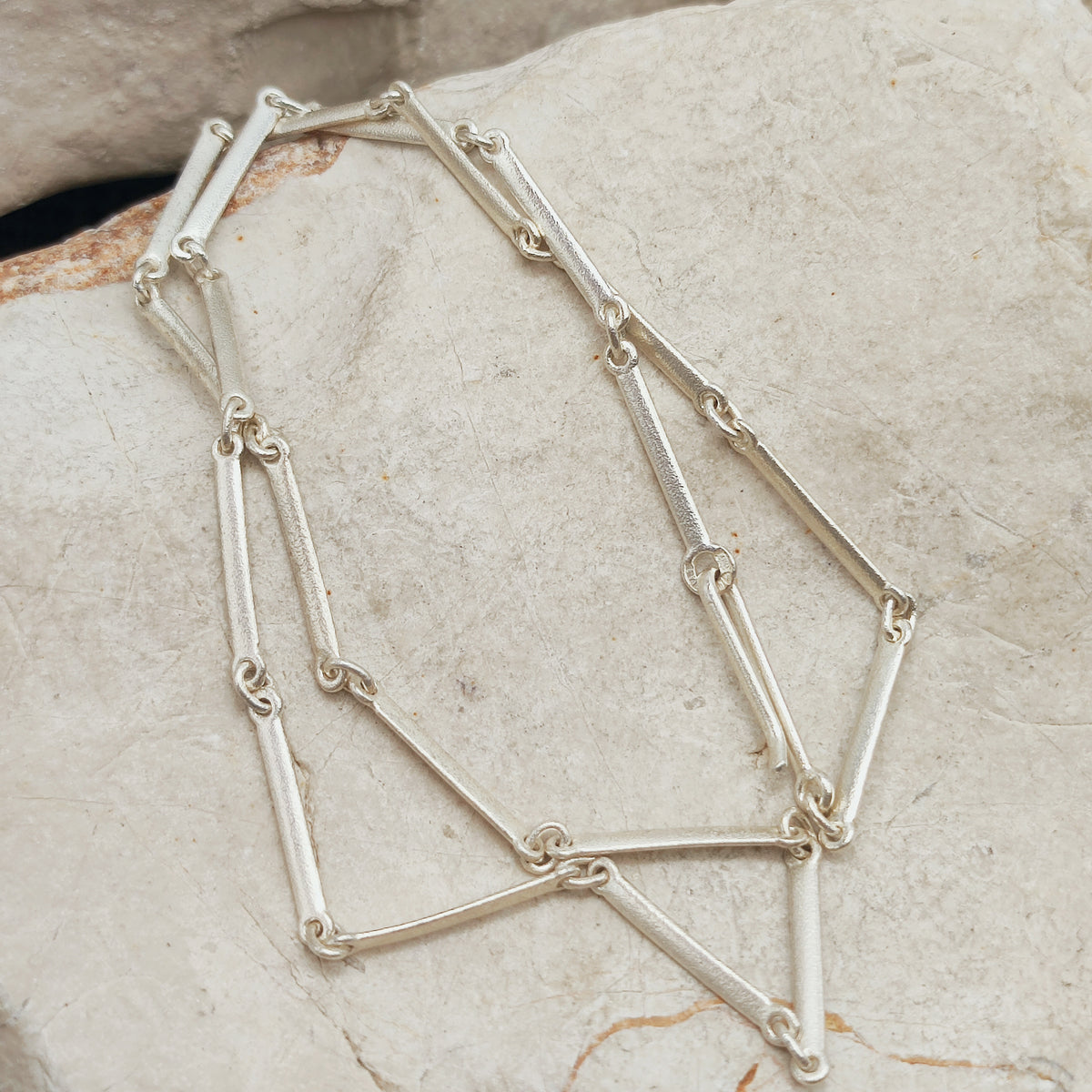 Vintage Lapponia Textured Bar-Link Sterling Silver Necklace, 2002