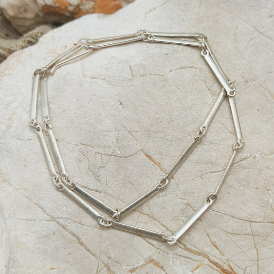 Vintage Lapponia Textured Bar-Link Sterling Silver Necklace, 2002