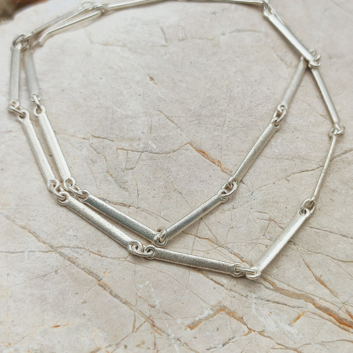 Vintage Lapponia Textured Bar-Link Sterling Silver Necklace, 2002