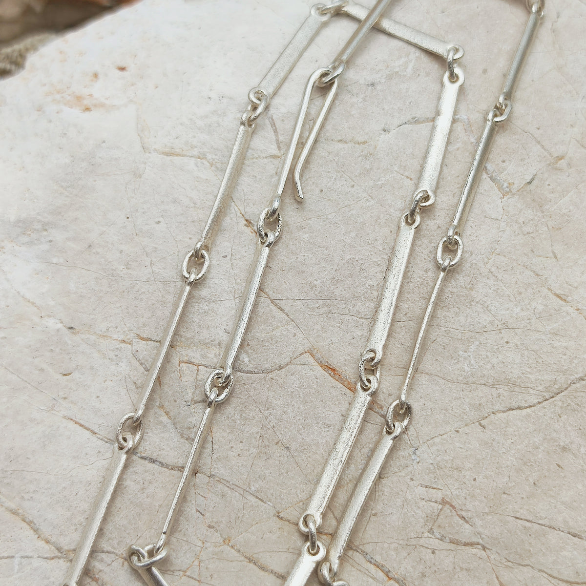 Vintage Lapponia Textured Bar-Link Sterling Silver Necklace, 2002
