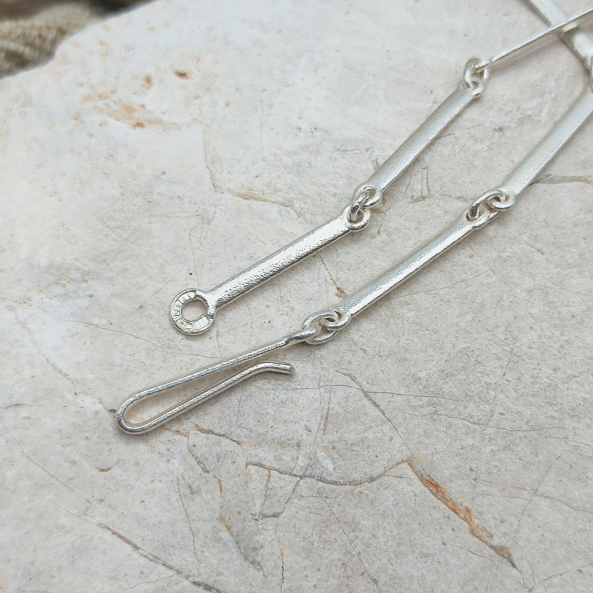Vintage Lapponia Textured Bar-Link Sterling Silver Necklace, 2002