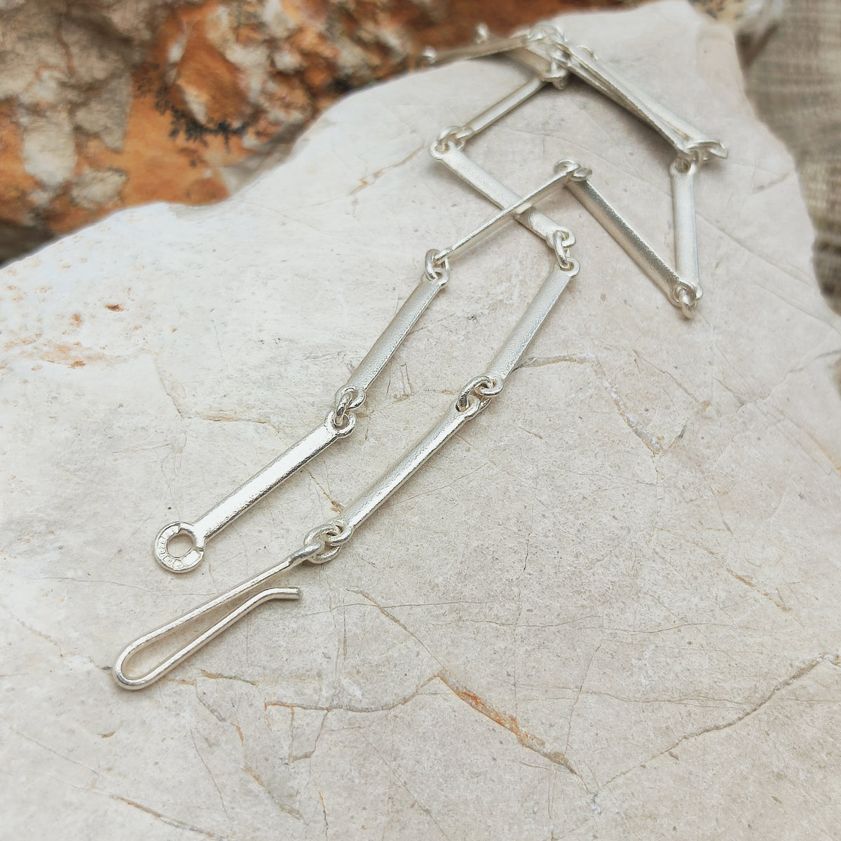 Vintage Lapponia Textured Bar-Link Sterling Silver Necklace, 2002
