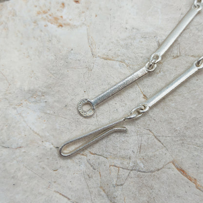 Vintage Lapponia Textured Bar-Link Sterling Silver Necklace, 2002
