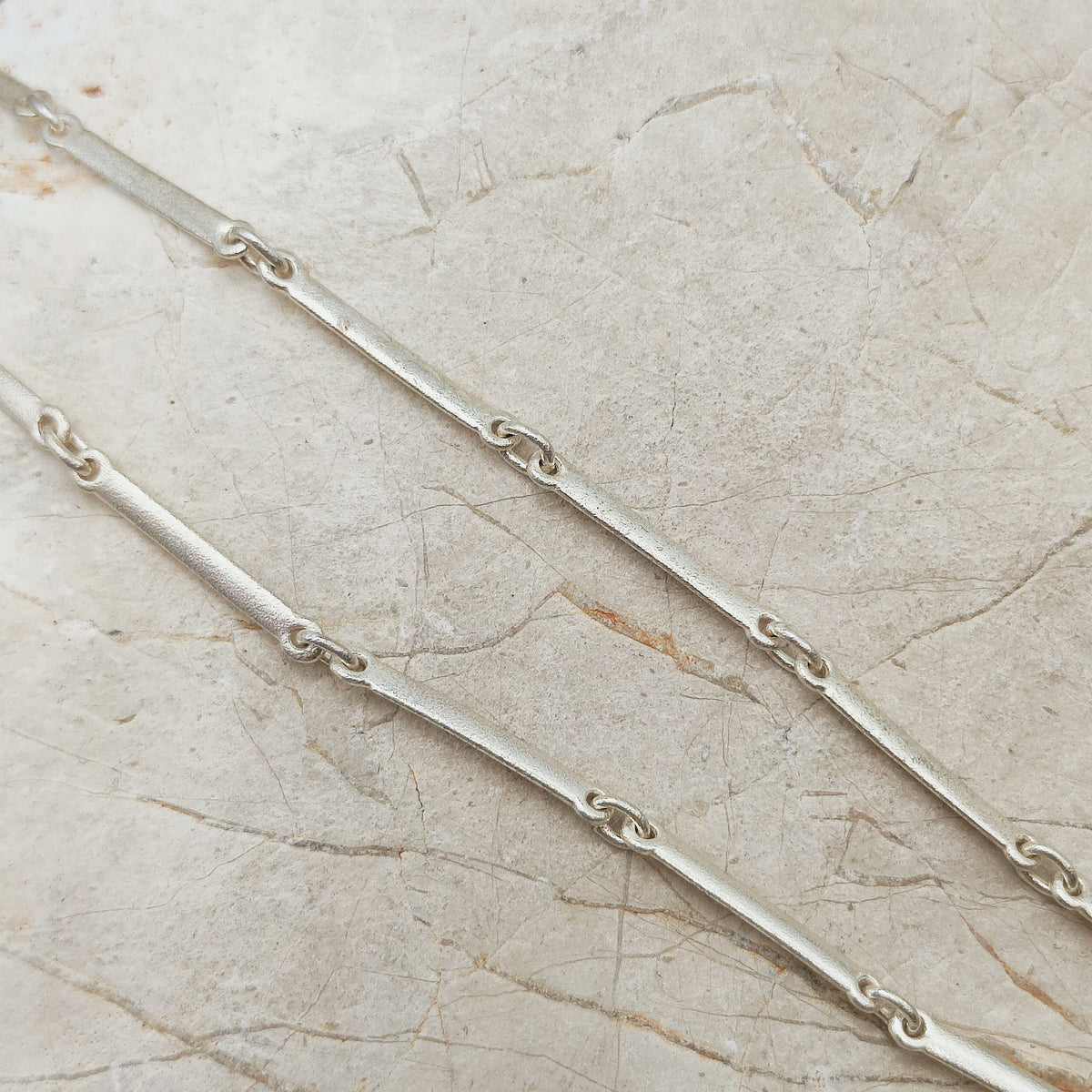 Vintage Lapponia Textured Bar-Link Sterling Silver Necklace, 2002