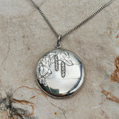 Antique Art Nouveau 800 Silver Locket with Hazel Catkins