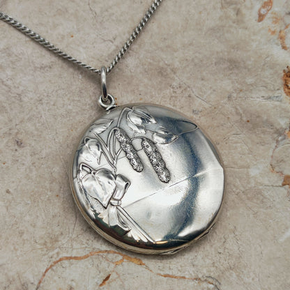 Antique Art Nouveau 800 Silver Locket with Hazel Catkins