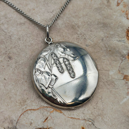 Antique Art Nouveau 800 Silver Locket with Hazel Catkins