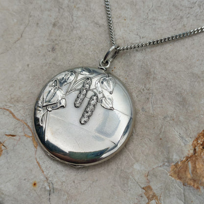 Antique Art Nouveau 800 Silver Locket with Hazel Catkins