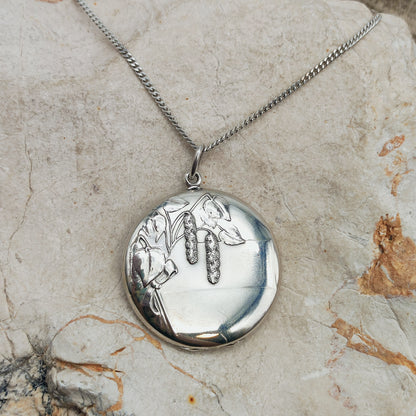 Antique Art Nouveau 800 Silver Locket with Hazel Catkins