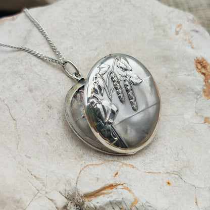 Antique Art Nouveau 800 Silver Locket with Hazel Catkins