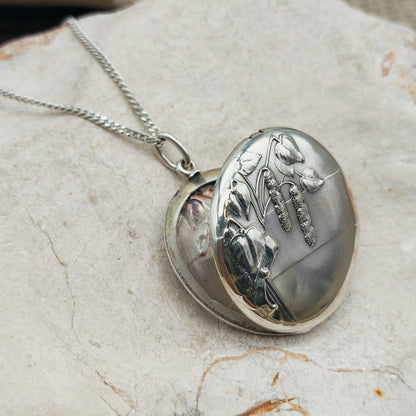 Antique Art Nouveau 800 Silver Locket with Hazel Catkins