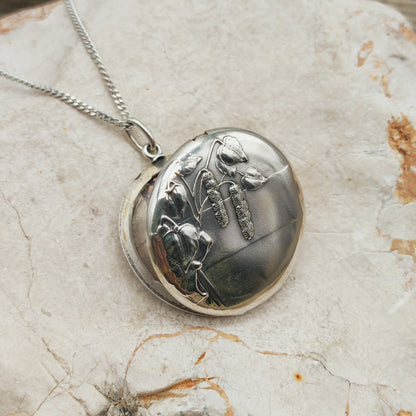 Antique Art Nouveau 800 Silver Locket with Hazel Catkins