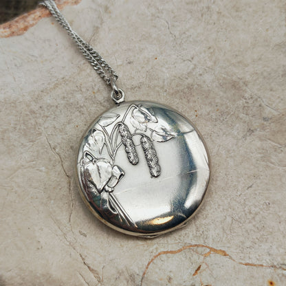 Antique Art Nouveau 800 Silver Locket with Hazel Catkins