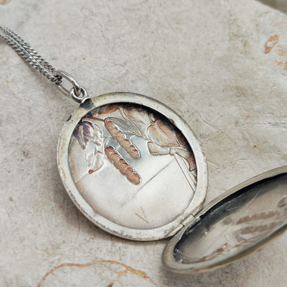 Antique Art Nouveau 800 Silver Locket with Hazel Catkins