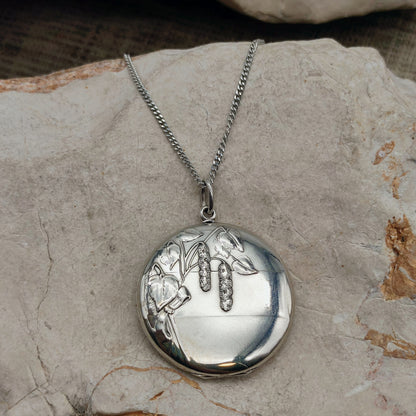 Antique Art Nouveau 800 Silver Locket with Hazel Catkins