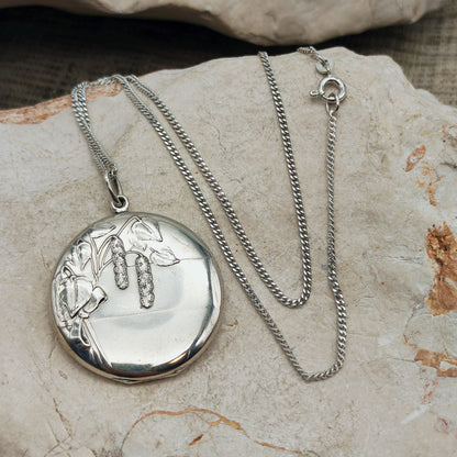 Antique Art Nouveau 800 Silver Locket with Hazel Catkins