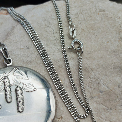 Antique Art Nouveau 800 Silver Locket with Hazel Catkins
