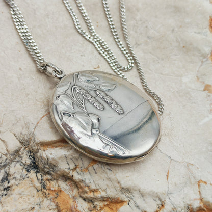 Antique Art Nouveau 800 Silver Locket with Hazel Catkins