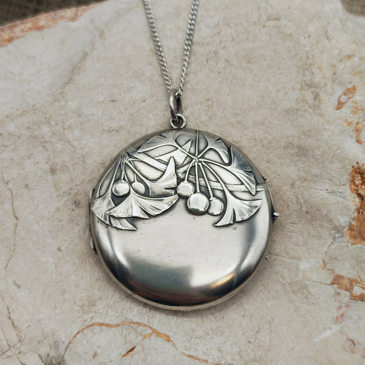 Antique Art Nouveau 800 Silver Ginkgo Locket