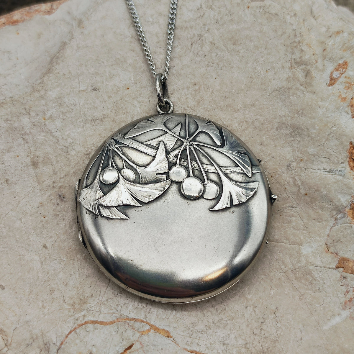 Antique Art Nouveau 800 Silver Ginkgo Locket