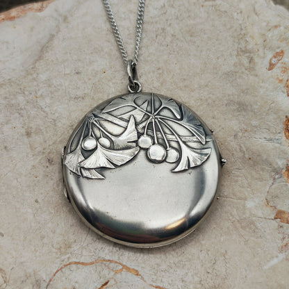 Antique Art Nouveau 800 Silver Ginkgo Locket