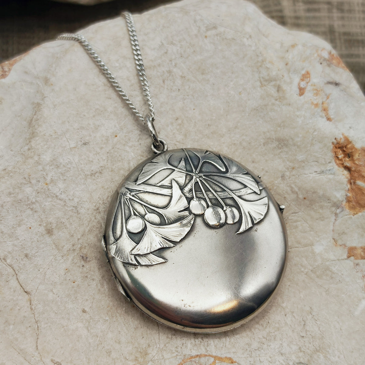 Antique Art Nouveau 800 Silver Ginkgo Locket