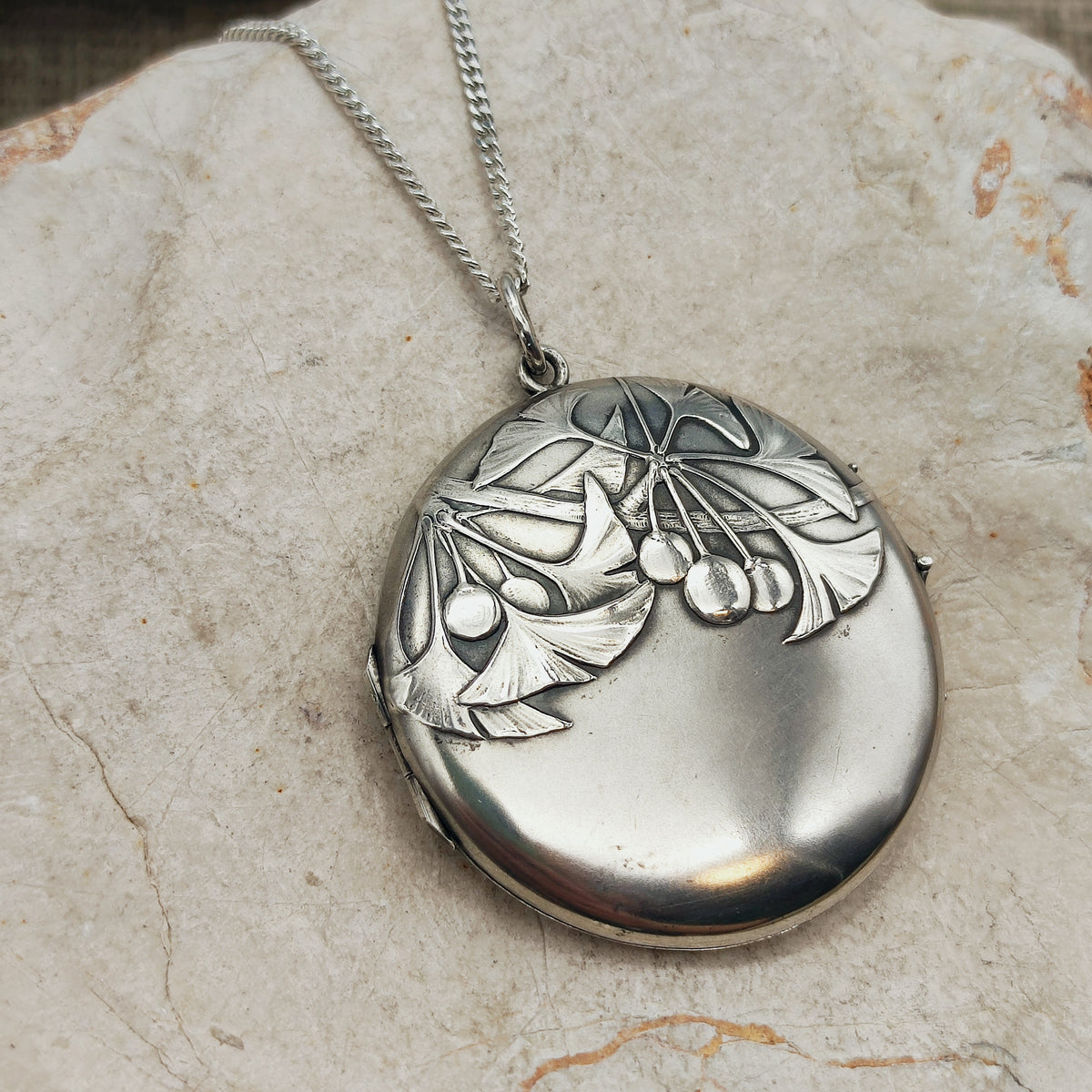 Antique Art Nouveau 800 Silver Ginkgo Locket