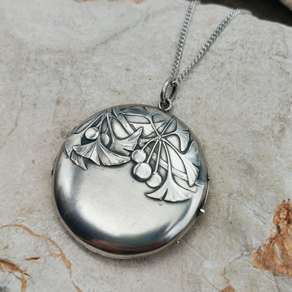 Antique Art Nouveau 800 Silver Ginkgo Locket