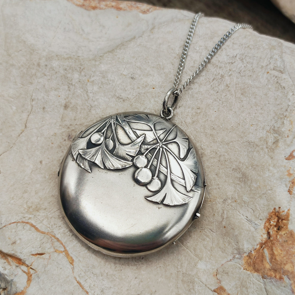 Antique Art Nouveau 800 Silver Ginkgo Locket