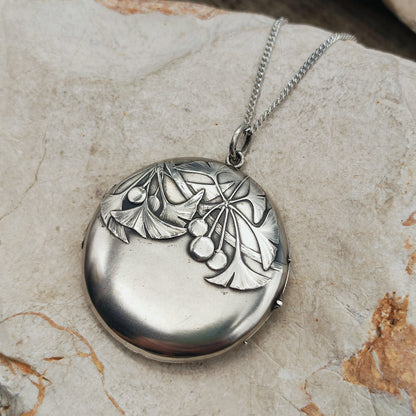 Antique Art Nouveau 800 Silver Ginkgo Locket