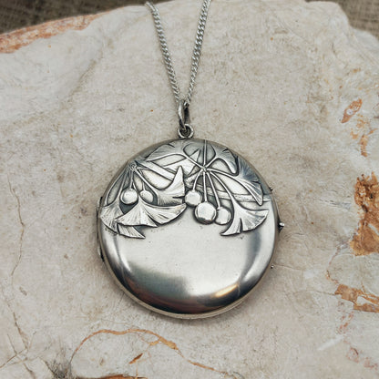 Antique Art Nouveau 800 Silver Ginkgo Locket
