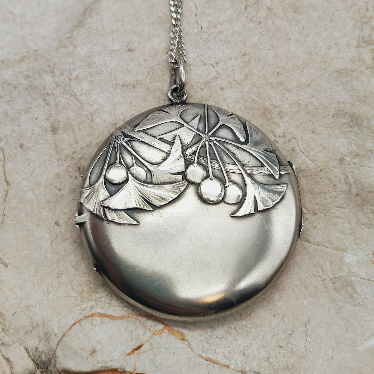 Antique Art Nouveau 800 Silver Ginkgo Locket