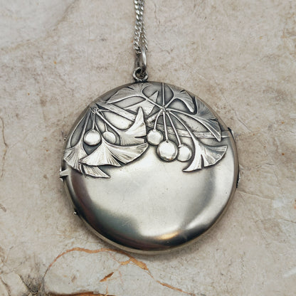 Antique Art Nouveau 800 Silver Ginkgo Locket