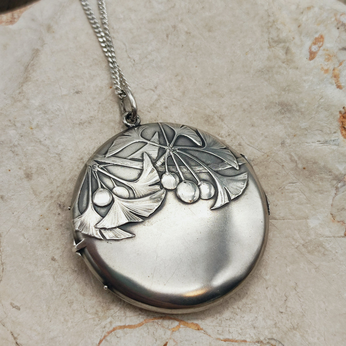 Antique Art Nouveau 800 Silver Ginkgo Locket