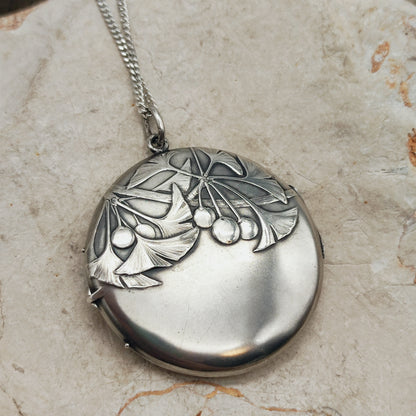 Antique Art Nouveau 800 Silver Ginkgo Locket