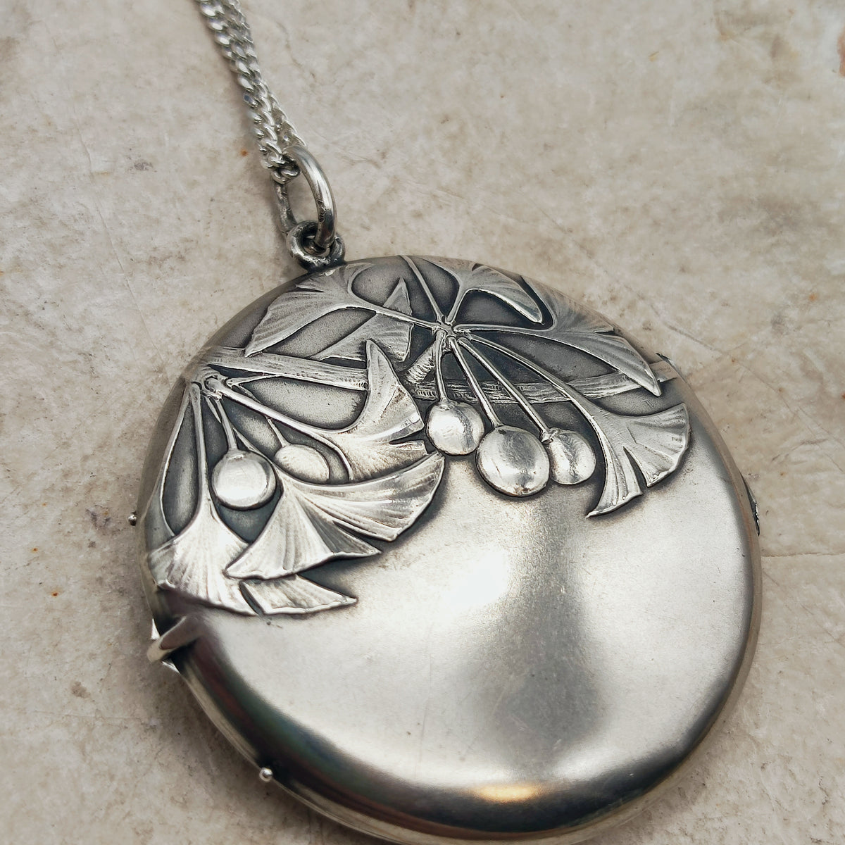 Antique Art Nouveau 800 Silver Ginkgo Locket