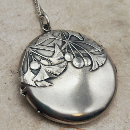 Antique Art Nouveau 800 Silver Ginkgo Locket