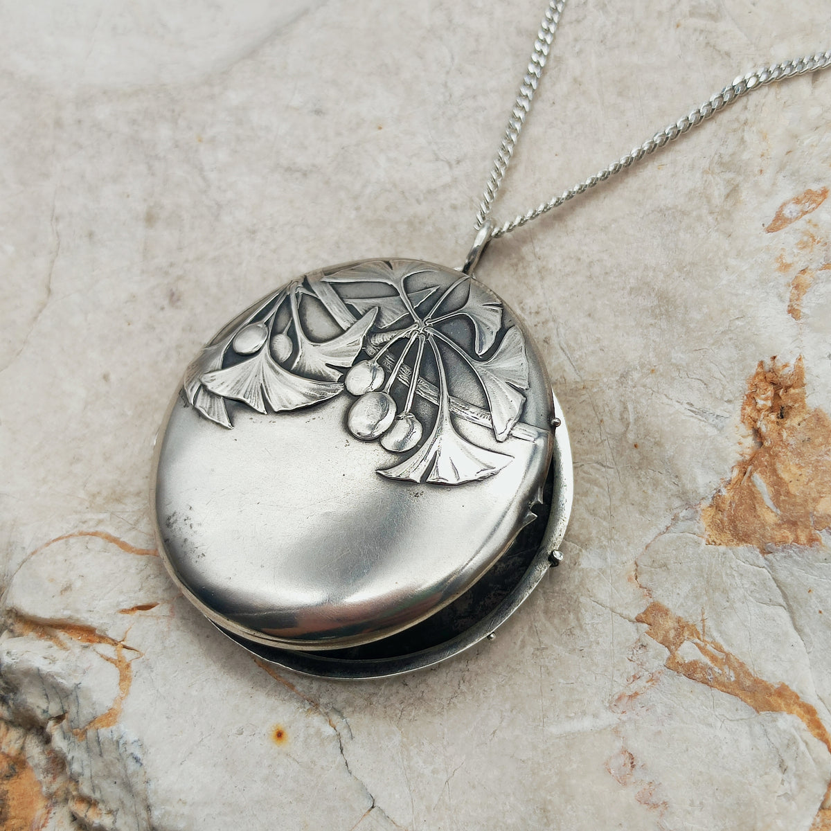 Antique Art Nouveau 800 Silver Ginkgo Locket