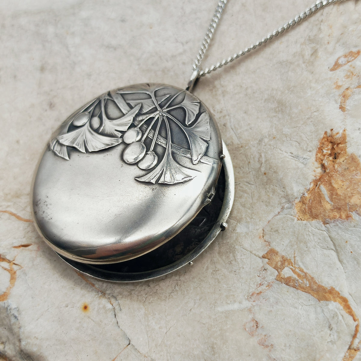 Antique Art Nouveau 800 Silver Ginkgo Locket