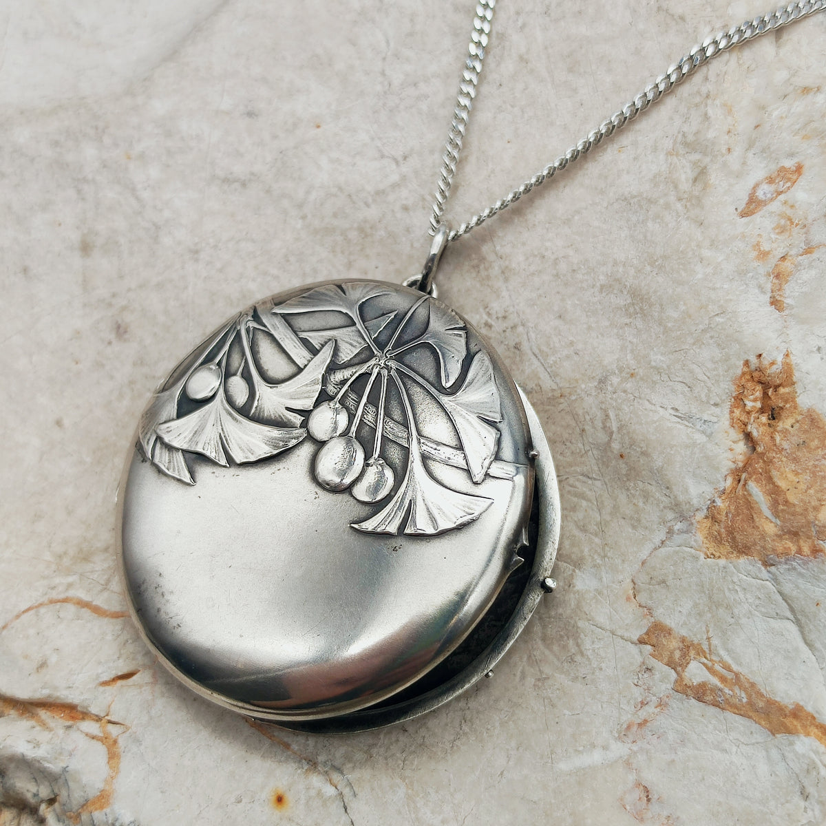 Antique Art Nouveau 800 Silver Ginkgo Locket