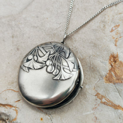 Antique Art Nouveau 800 Silver Ginkgo Locket