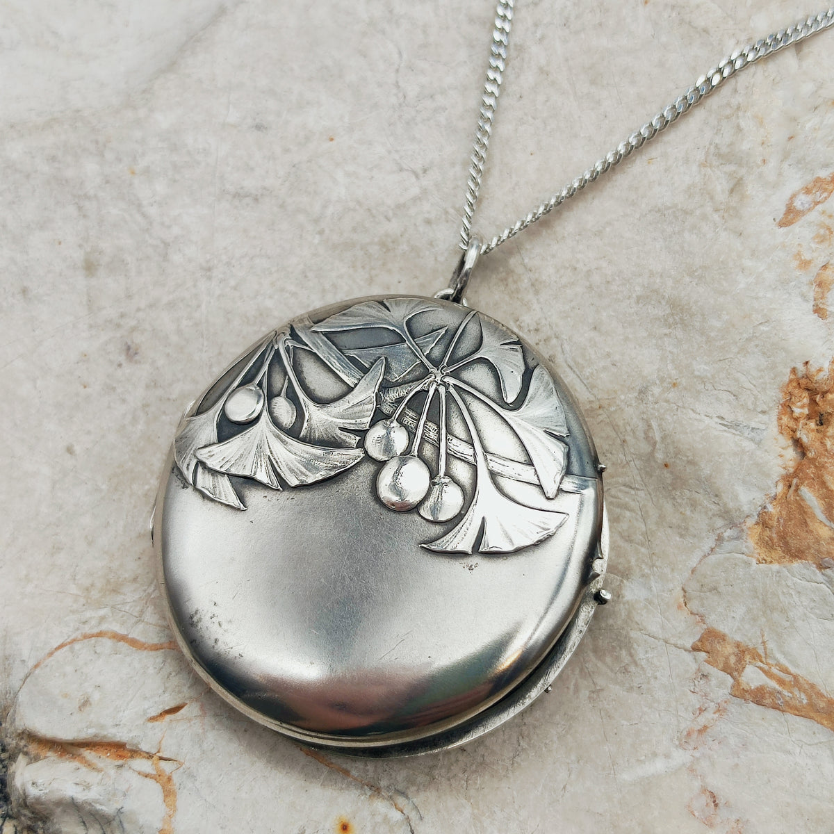 Antique Art Nouveau 800 Silver Ginkgo Locket