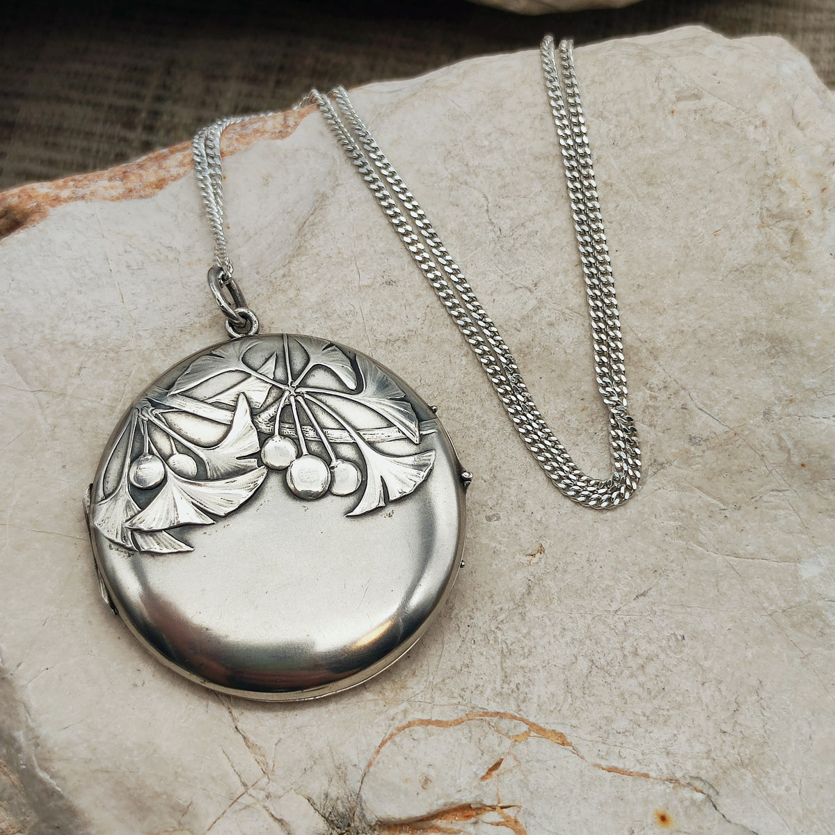 Antique Art Nouveau 800 Silver Ginkgo Locket